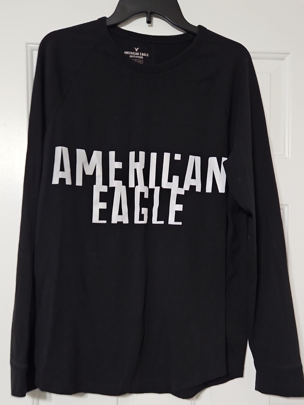 American Eagle Outfitters Black Long-Sleeve Shirt with Metallic Logo